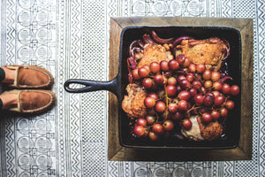 Crispy Chicken Thighs with Balsamic Red Onions and Roasted Grapes